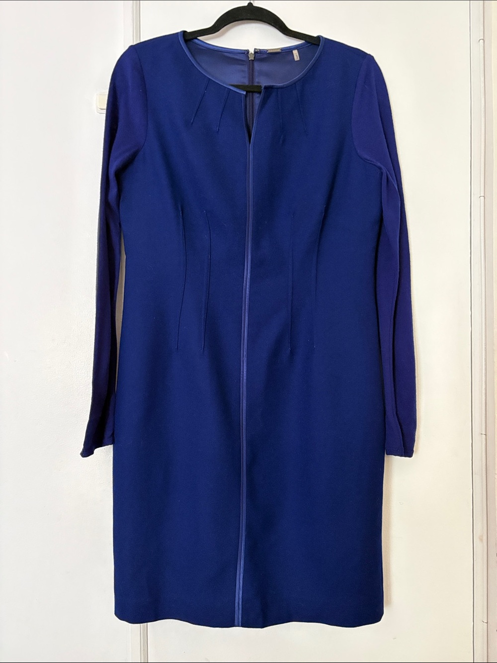 Elie Tahari Violet Blue Long-Sleeve Wool Sheath Dress